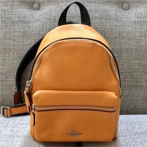 Coach NWT Mini Charlie Pebbled Genuine Leather Zip Light Saddle Backpack Bag